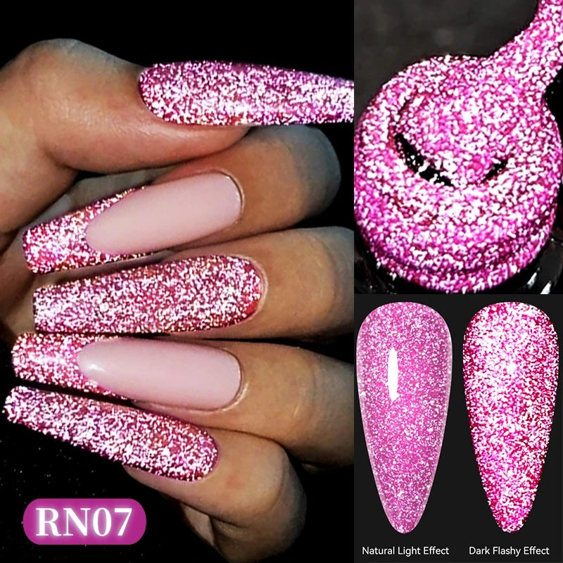 LILYCUTE 7ml Reflective Glitter Gel Nail Polish Shining Sparkling Gorgeous Silver Effect Semi-permanent UV Gel Nail Art Manicure