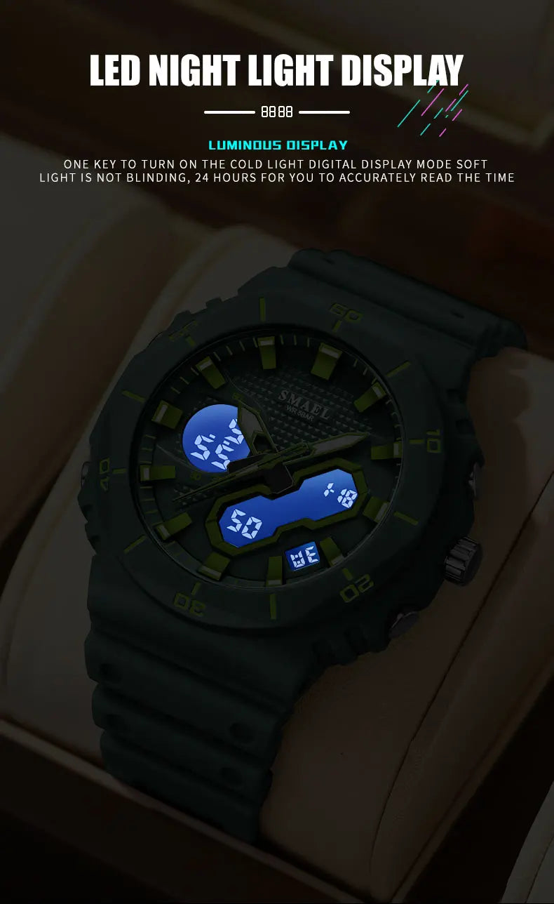 SMAEL Fashion Sport Watches for Unisex Top Brand Luxury Sports Chronograph Women Watch Waterproof Digital Quartz Wristwatch