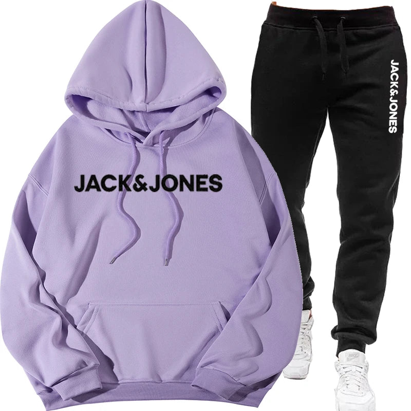 Two sets of men's sportswear for autumn/Winter 2025, including a sweatshirt and two sets of fitness jogging pants with wool caps