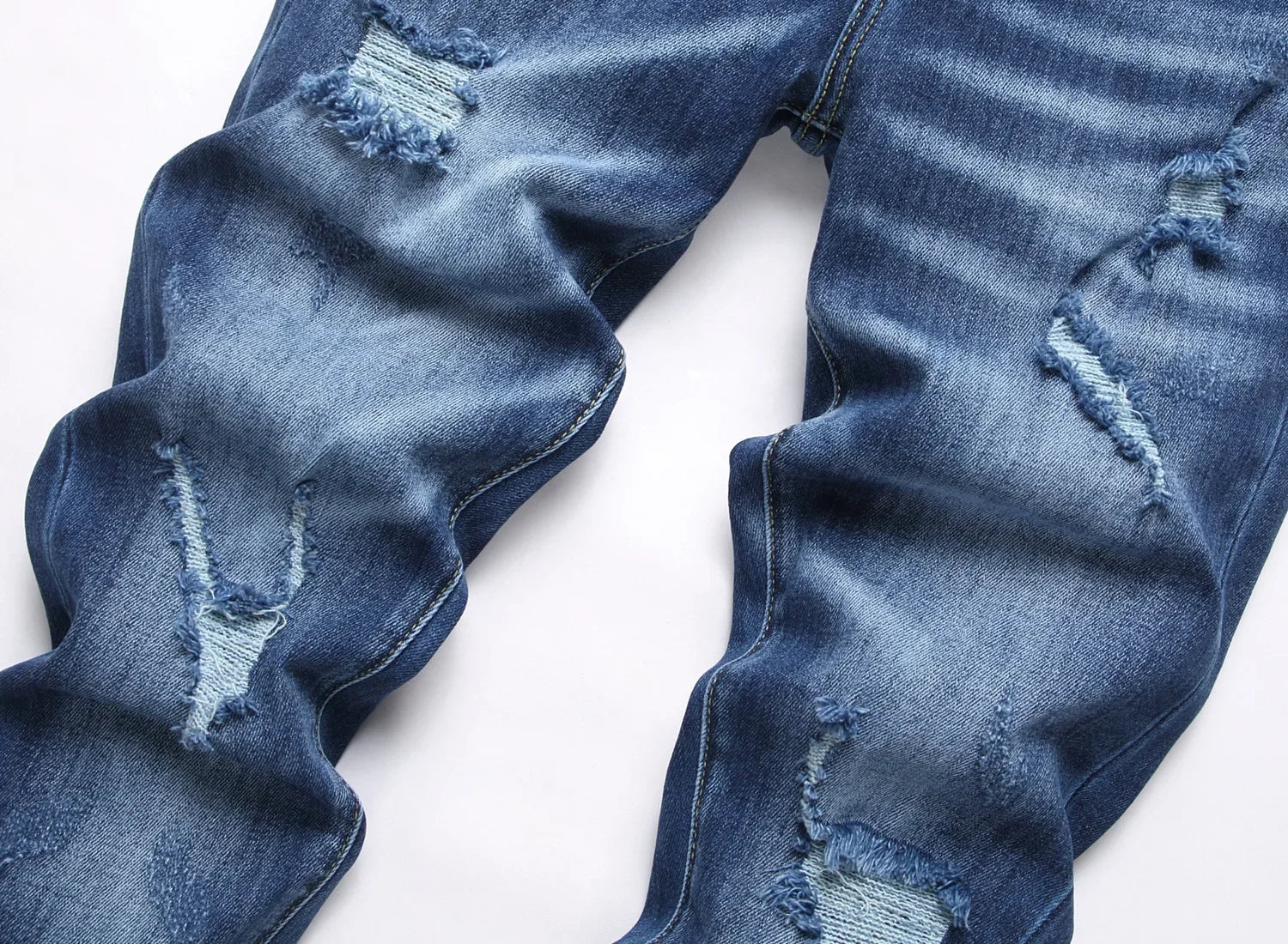 2025 Men's Ripped Jeans Luxury Brand Light Blue Holes Long Trousers Quality Male Fashion Stretch Slim Pants Men Skinny Jeans