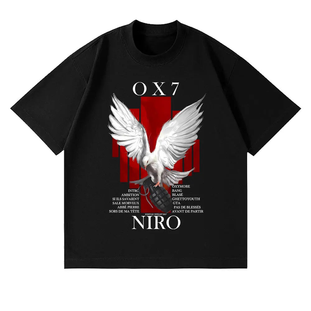Rapper Niro OX7 Album T-shirt Men Women Clothes Hip Hop Fashion Pop Music T-shirts Male Casual Cotton Vintage T Shirt Streetwear