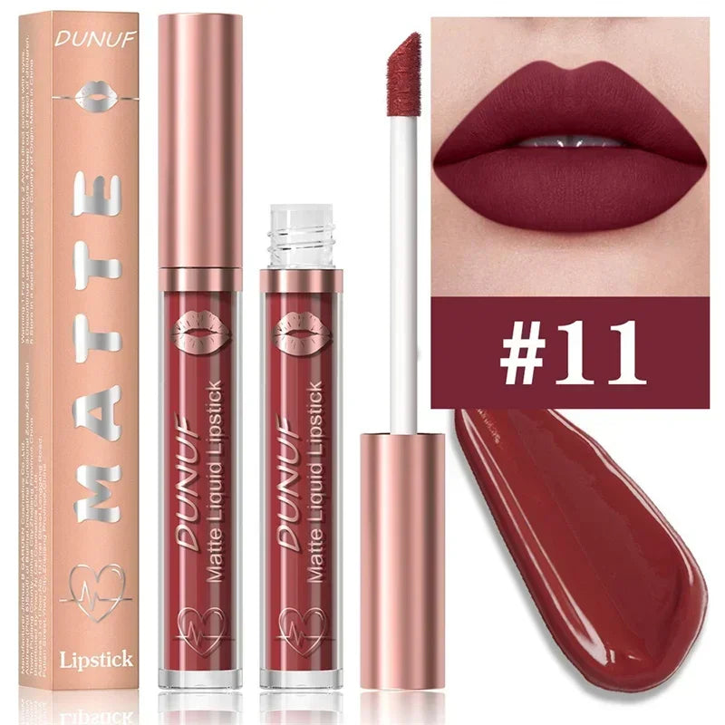 Matte Velvet Lip Gloss Dark Red Brown Lip Glaze Long Lasting Waterproof Liquid Lipstick Natural Moisturizer Transparent Lip Oil