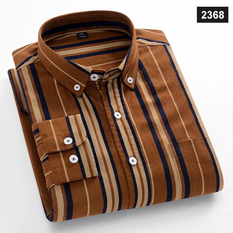 Men Cotton Oxford Striped Casual Long Sleeve Shirts New Fashion Businessman Office Daily Classic Men Top Clothing Dress Regular