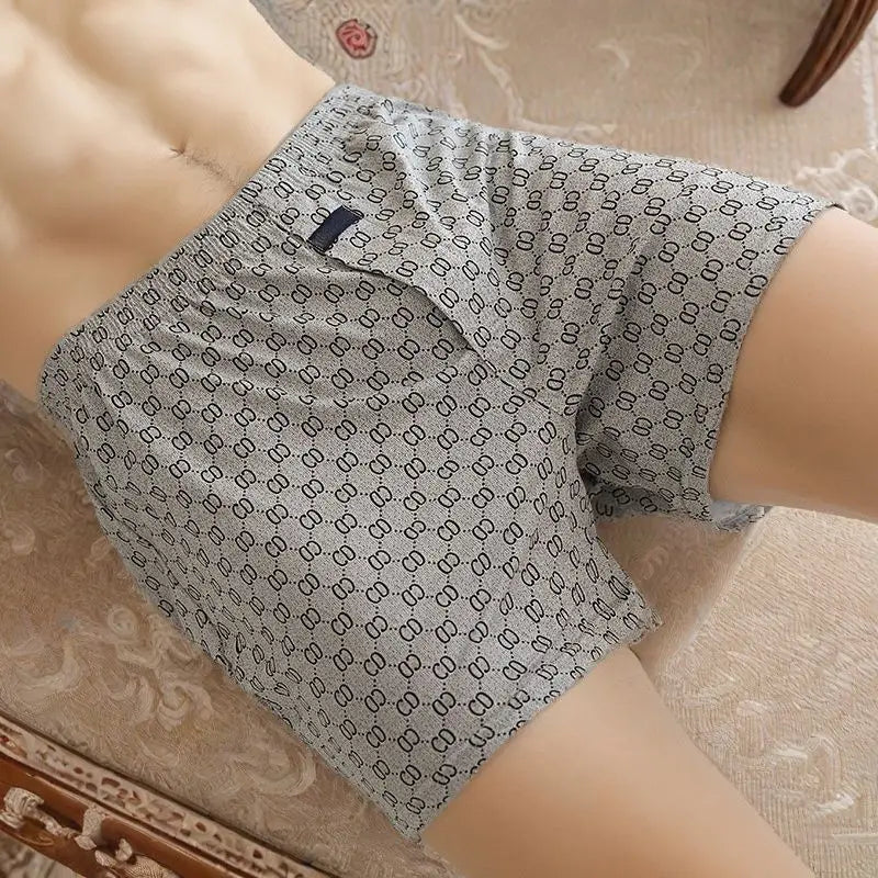 Breathable Cotton Men's Mid-Waist Shorts Plus Size Loose-Fit Plaid Underpants For Home Sleep Summer Loungewear