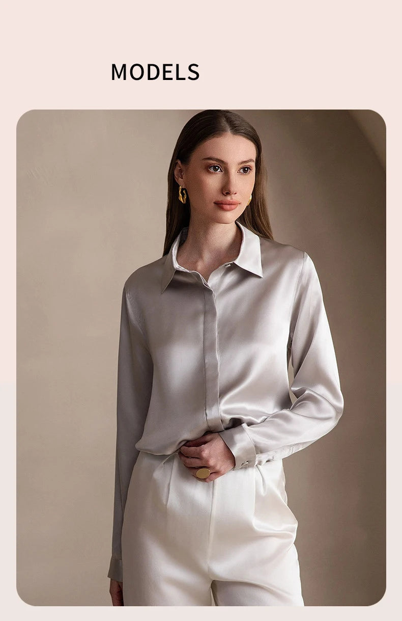 Spring Covered Button Mulberry Silk Shirt Long Sleeve Ladies Clothing Luxury 19Mm 100% Silk Women'S Fashion Blouses