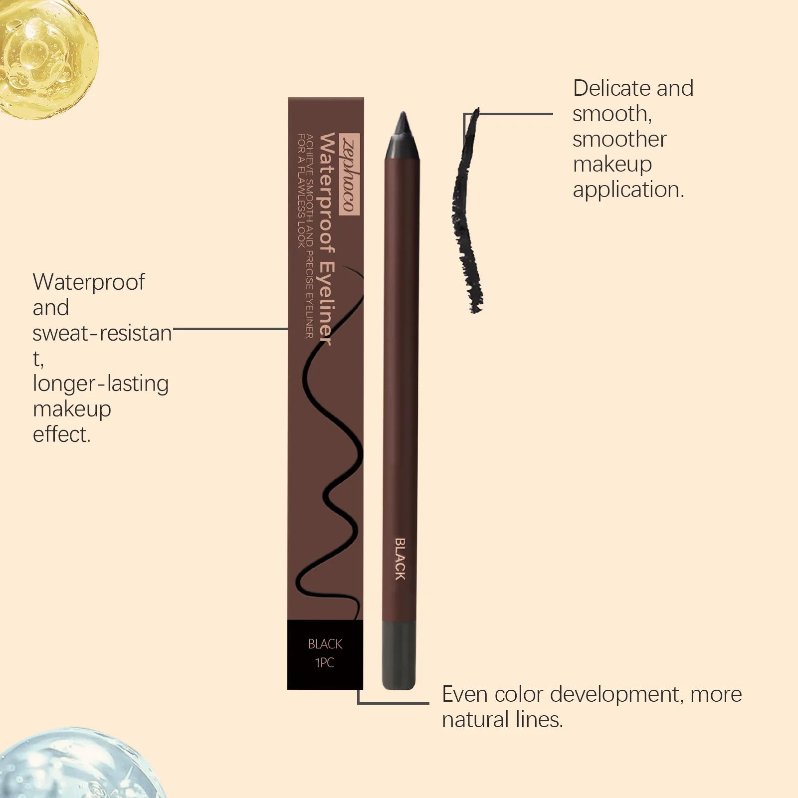 Zephoco Brown Eyeliner Pencil Waterproof Sweatproof Long Lasting Easy to Color Smooth Soft Gel Eyeliner Pencil Eye Makeup Set