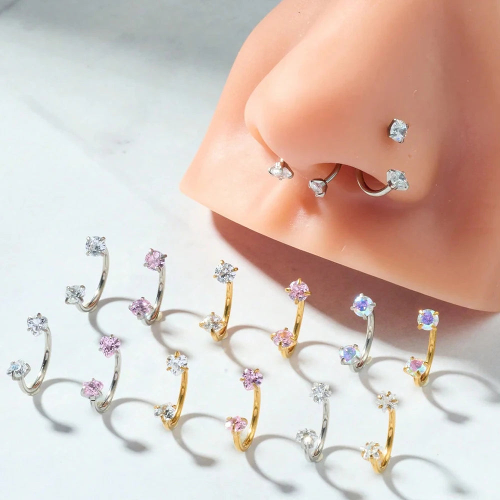 Horseshoe Nose Rings Heart Star Pink CZ Internal Threaded Horseshoe Septum Ring Cartilage Tragus Earrings Helix Piercing Jewelry