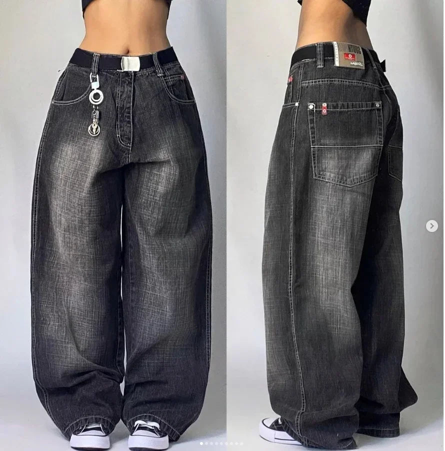 American Hip-hop Retro Loose Jeans Women's Y2K New Tide Harajuku High Waist Wide leg Pants Gothic Wide Pants Street Pants Male
