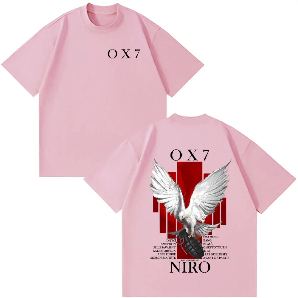 Rapper Niro OX7 Album T-shirt Men Women Clothes Hip Hop Fashion Pop Music T-shirts Male Casual Cotton Vintage T Shirt Streetwear
