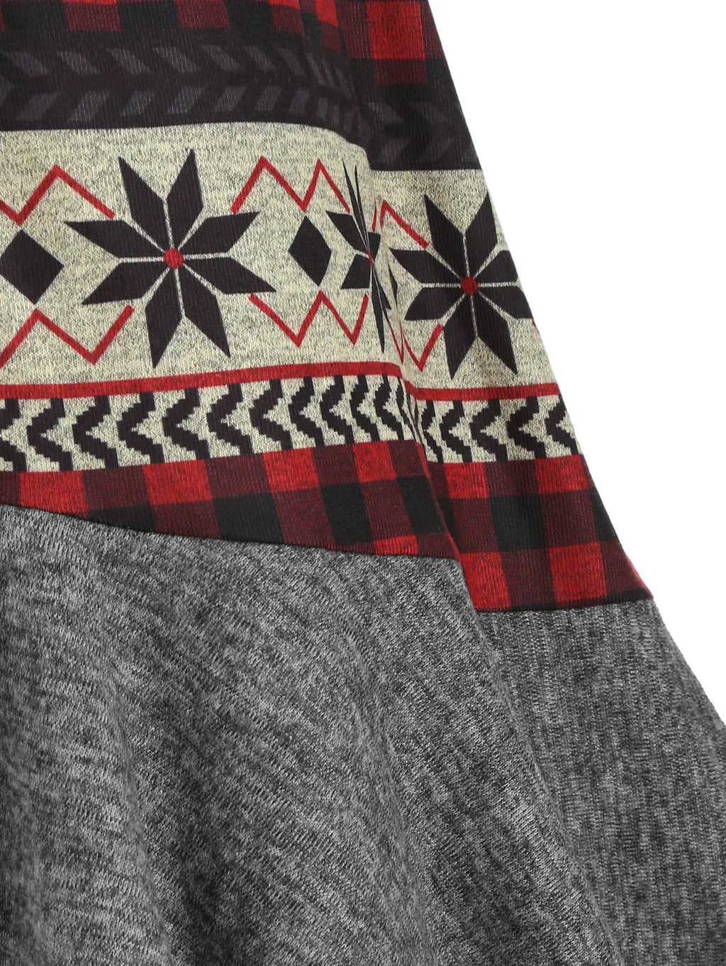 Dressfo Christmas Dress Elk Snowflake Tribal Pattern Knit High Low Flocking Liner Hooded Dress Button Up Flare Sleeve Midi Dress