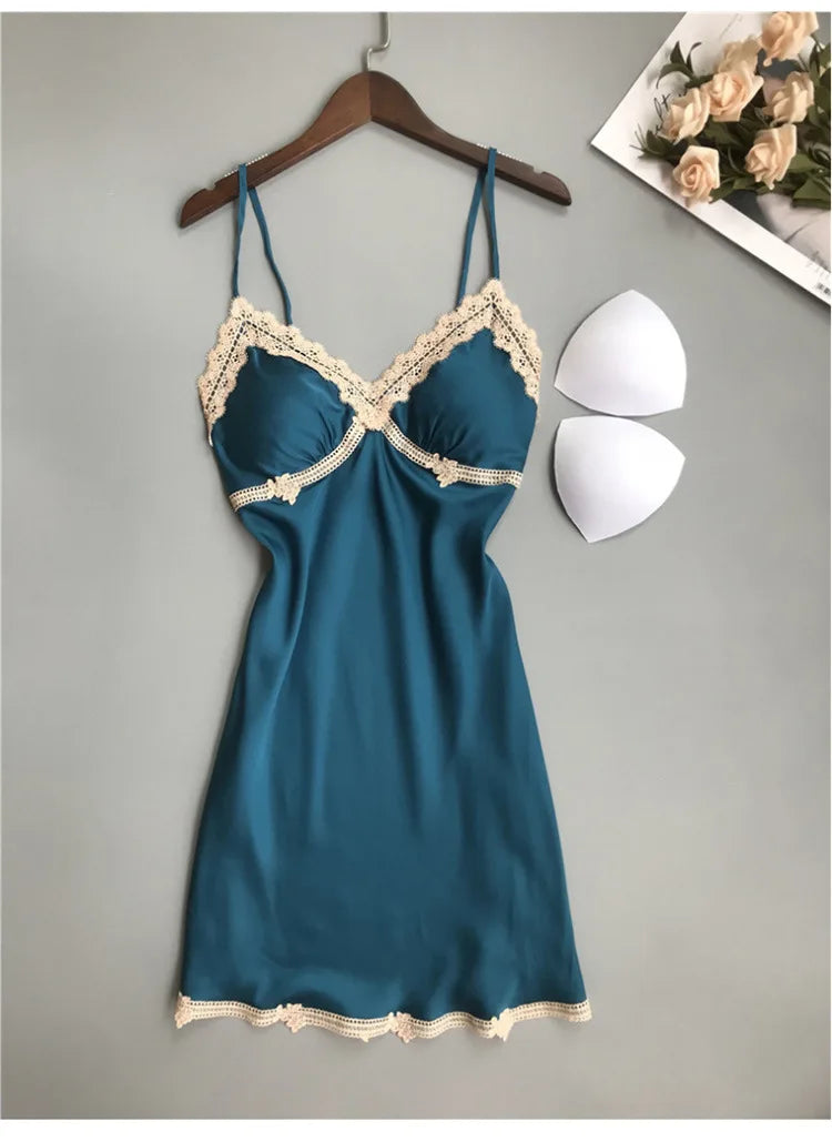 Women's Sleepwear Sexy Lingerie Lace Satin Pajama Sets Nightwear Sleeveless Tops+Shorts 2 Pcs Sets Pyjama Sets