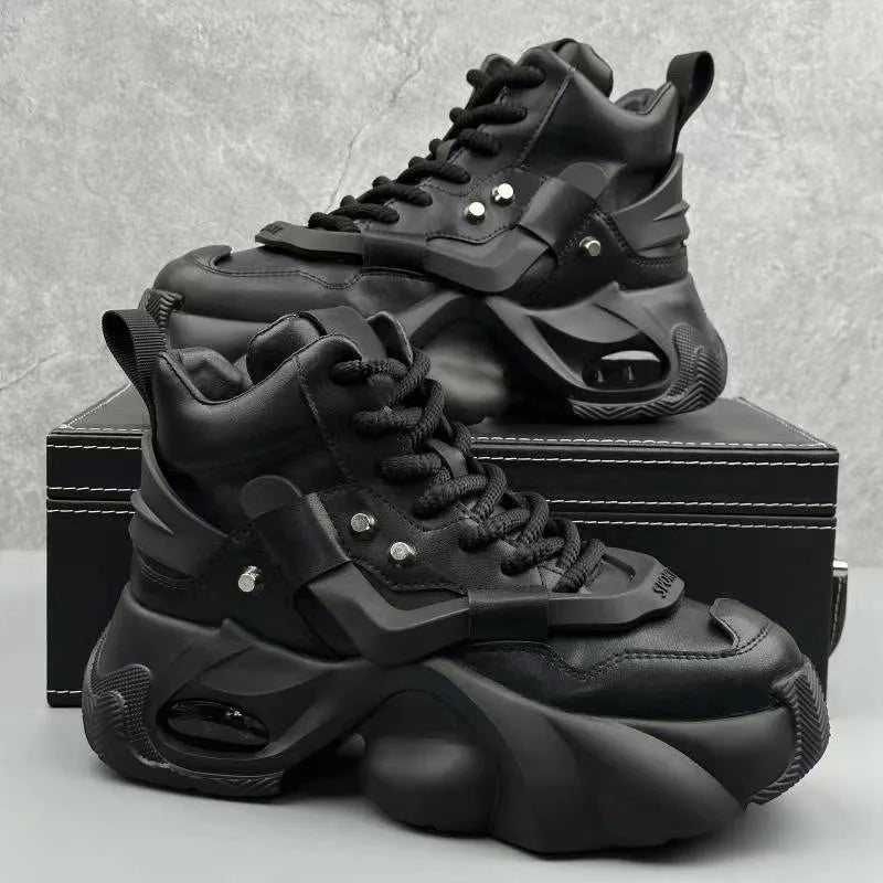 Chunky Sneakers Men Korean Style Trend HighTop Casual Shoes White Adds Height Non-slip Vulcanize Shoes Cushioning Platform Shoes