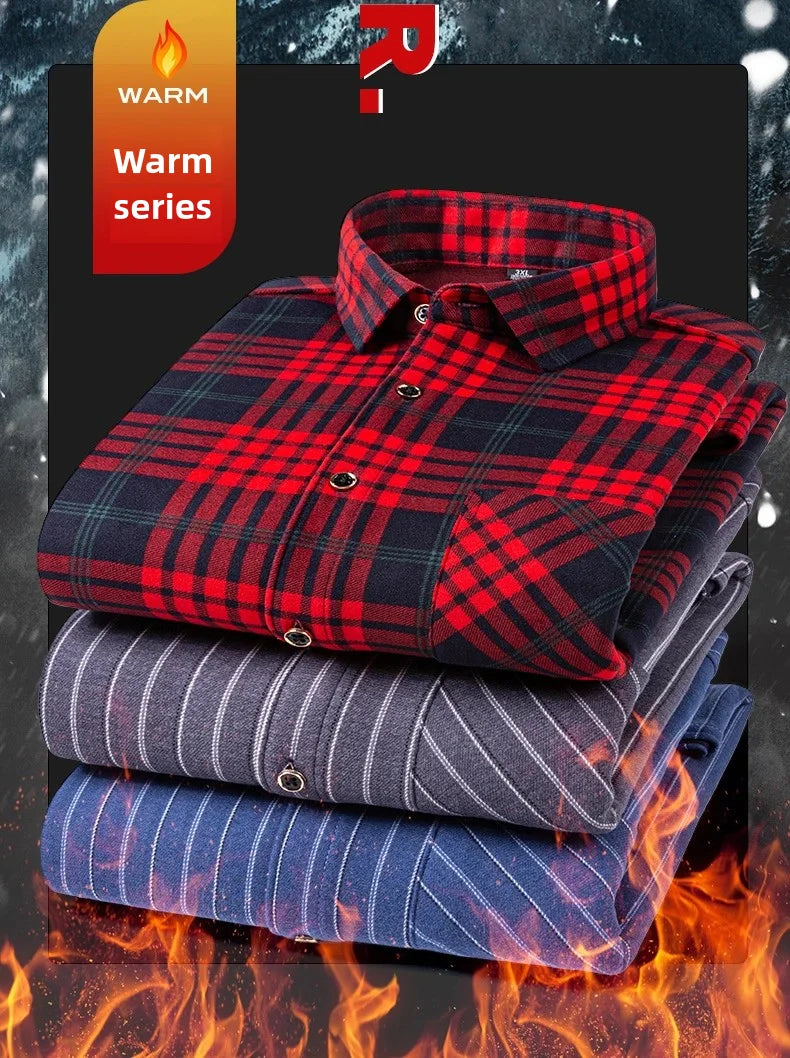 New men's long-sleeved shirt thickened and fleece warm 8XL9XL plus size autumn and winter casual no-ironing comfortable top