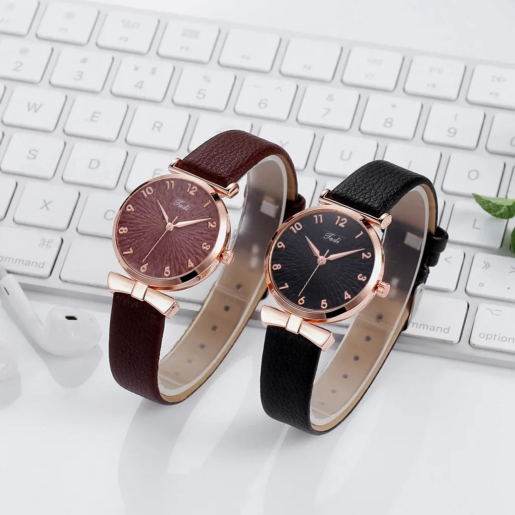 Fashion Women Watches Bracelet Necklace Earrings Ring Set Flowers Ladies Belt Watch Casual Leather Quartz Wristwatch Clock Gifts
