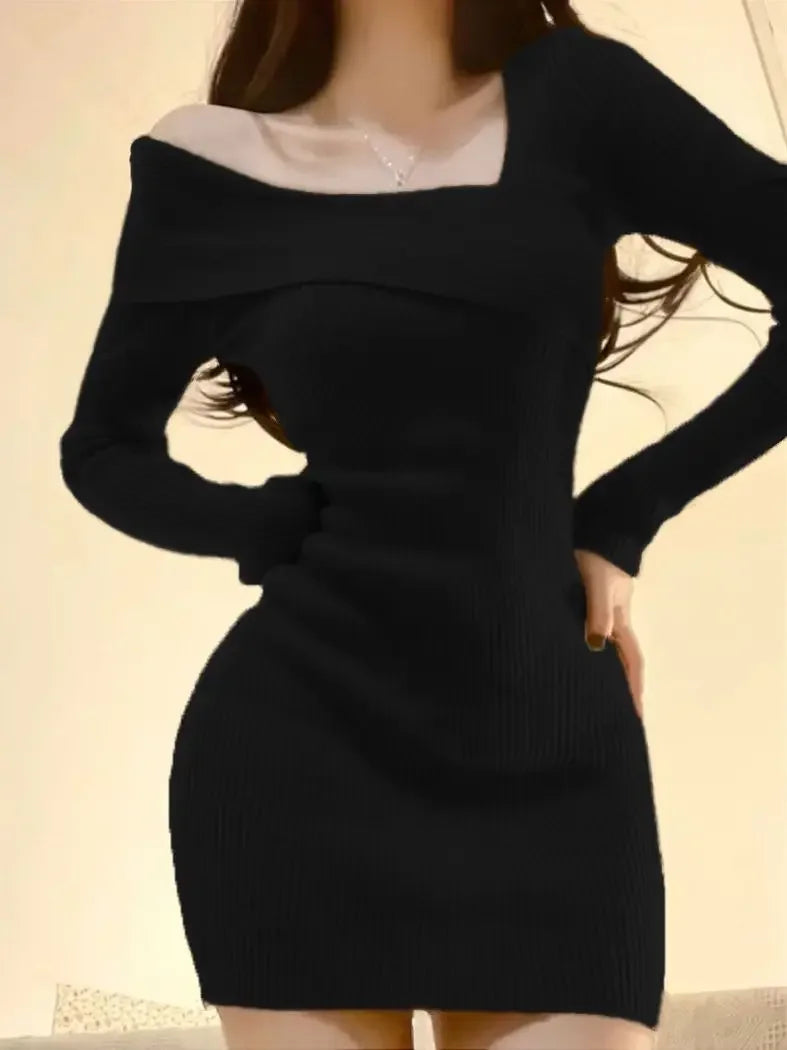 Summer Women Long Sleeve Dress Slim Knitting Female Clothes Streetwear Vacation Casual Soft Sweet Sexy Korea Fashion Dress