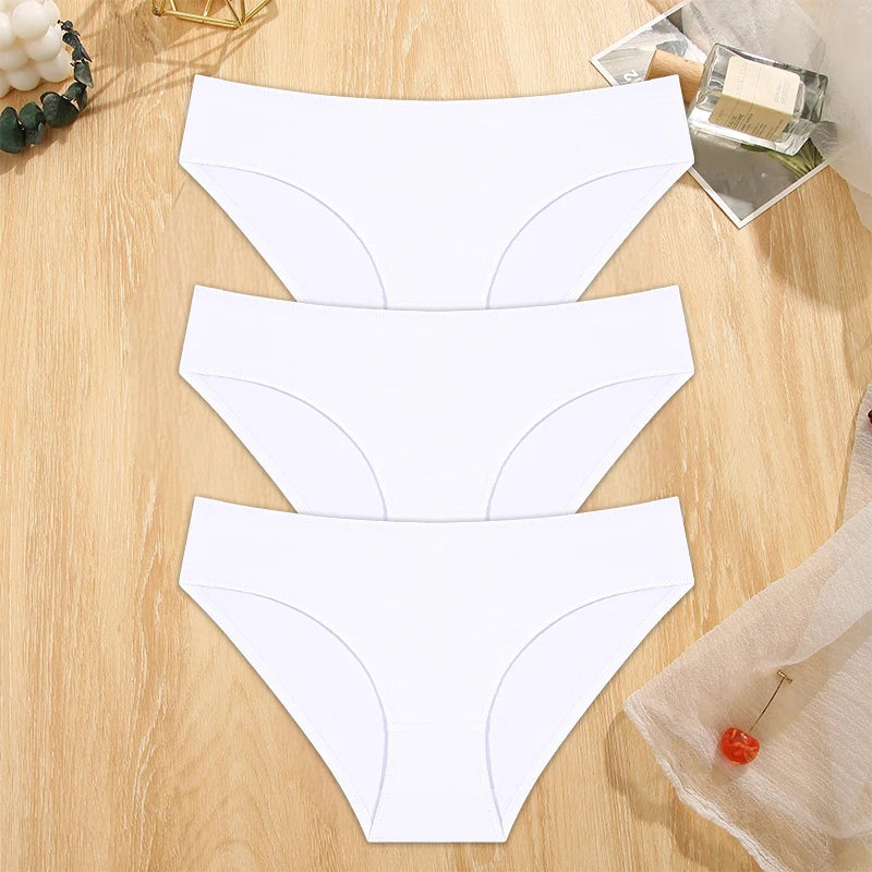 FINETOO 3PCS/Set S-XL Cotton Lingerie Panties Women Underwear Sexy Femme Underwear Women's Underpant Panty 8 Solid Color Briefs