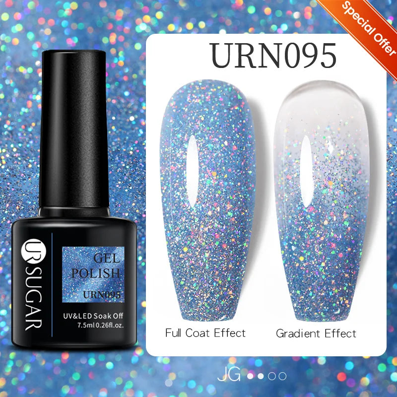 UR SUGAR 15ml Glitter Reflective Black Nail Gel Polish Flash Effect Shiny Soak Off UV Gel Manicure Colorful NeonNail Art Varnish