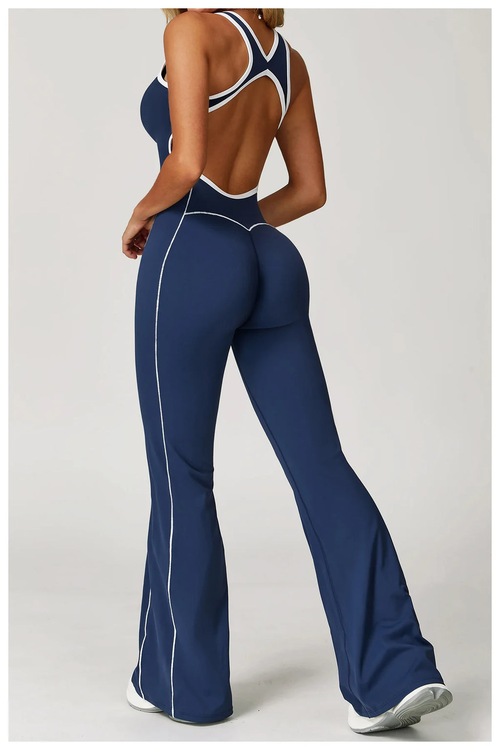 Sexy Backless Bodysuit Women's Set Tracksuits Fitness Sports Jumpsuit Yoga One-piece Suit Flared Pant Fast Dry Workout Clothes
