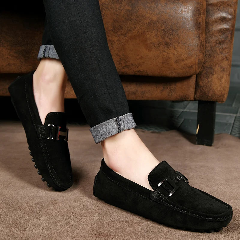 Classic Mens Loafers Male Summer Soft Shoes Fashion Men's Casual Leather Shoe Suede Casual Flats Breathable Hand-stitching Shoes