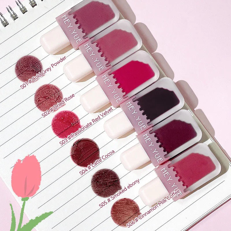 HEYYUE Ice Cream Lip Glaze — Velvet Matte Finish, Pudding Lip Clay, Student-Friendly Everyday Skin-Brightening Lipstick