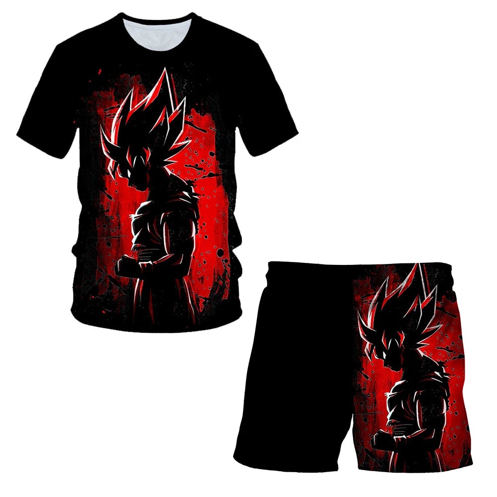 Japanese cartoon Dragon Ball Z T-shirt children's top T-shirt shorts two-piece set for summer boys T-shirt+shorts beach pants