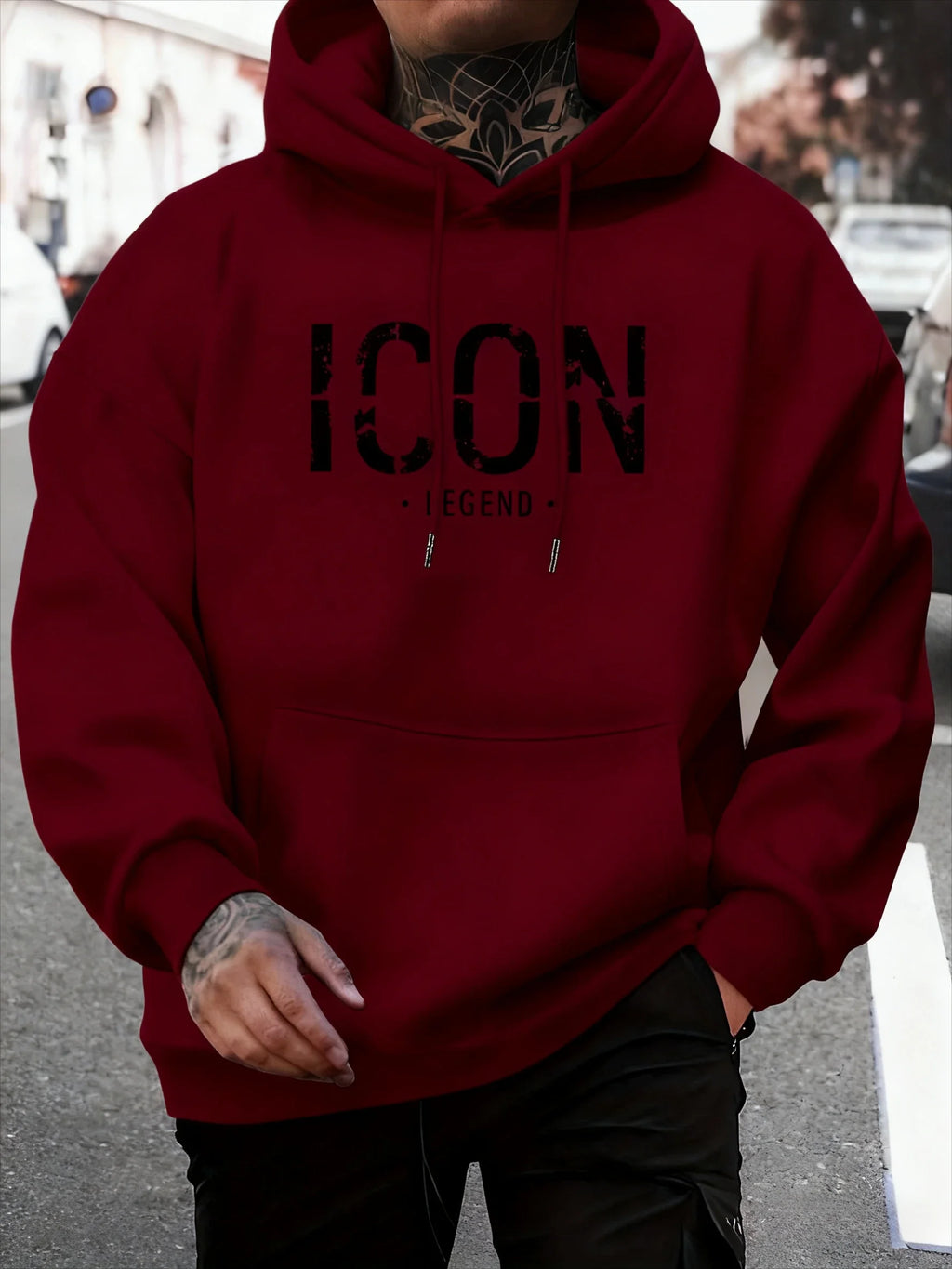 2025 Men'S Autumn and Winter New Collection  Casual Pullover Sport Hoodie with "ICON" & "LEGEND" Graphic Print Fashion Hoodie