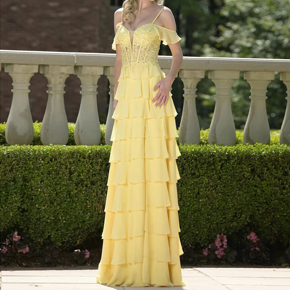 Customized A-line Evening Dresses Floor-length Spaghetti Strap Sleeveless Prom Gown Fashion Lace Backless Lace-up Party Gown