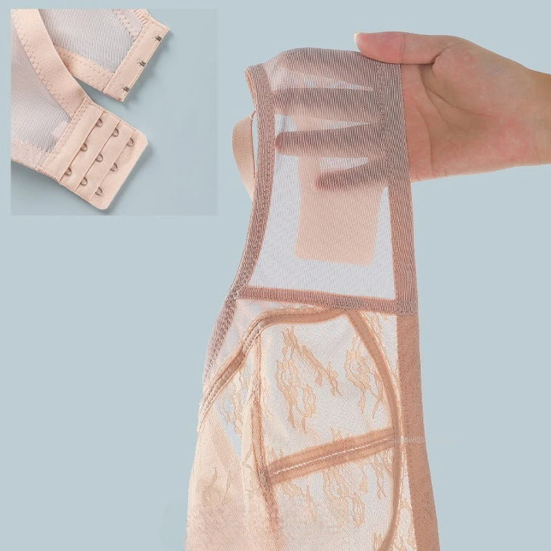 Ultra Thin Sexy Lace Full Cup Bra Women's Plus Size Floral No Steel Ring Bra Ultra-Thin No Sponge Transparent Push Up Underwear