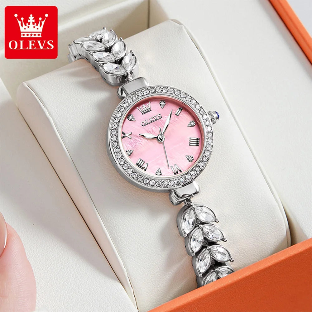 OLEVS 9971 Original Quartz Watches for Woman Fashion Full Diamond Mermaid Bracelet Wrist Watch Luxury Elegant Ladies Dress Watch