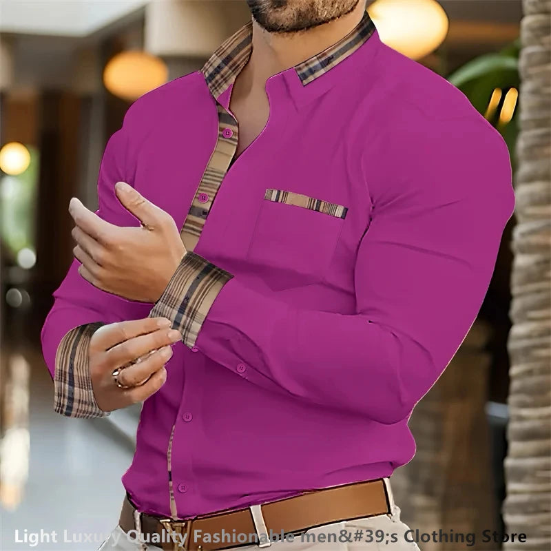 25-color men's shirt long-sleeved shirt pocket shirt outdoor street button fashion designer casual breathable XS-6XL