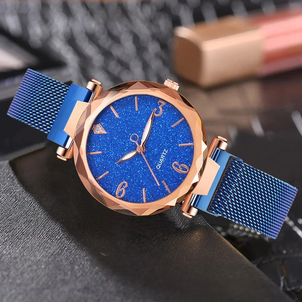 Women Watch  Top Brand Luxury Magnetic Starry Sky Lady Wristwatch Mesh Female Clock Rose Gold Relogio Feminino