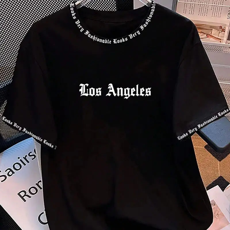 The 2025 summer new men's T-shirt 3D letter print casual loose solid-color basic coat with American style