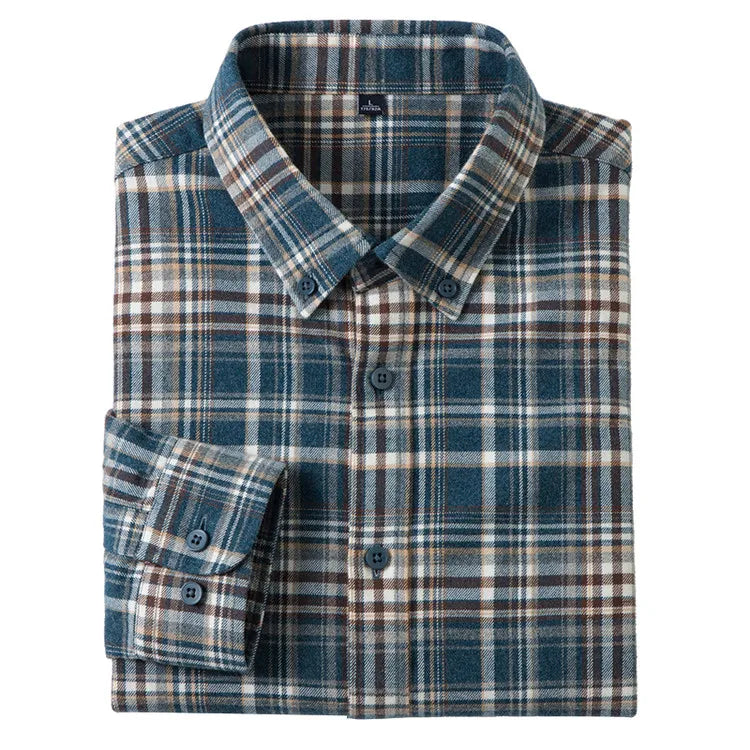 100% Cotton Flannel Shirt Men's, Plaid Casual Jacket, Anti-Wrinkle, Multi-Color Gold Quality Long-Staple Cotton S-4XL