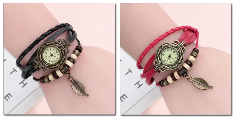High Quality Women Genuine Leather Vintage Quartz Dress Watch Bracelet Wristwatches Watch Women Luxury Watch