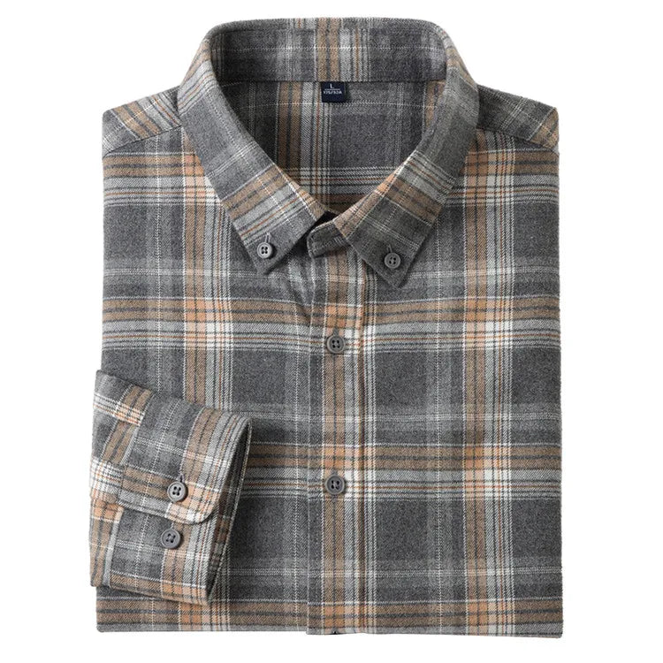 100% Cotton Flannel Shirt Men's, Plaid Casual Jacket, Anti-Wrinkle, Multi-Color Gold Quality Long-Staple Cotton M-4XL
