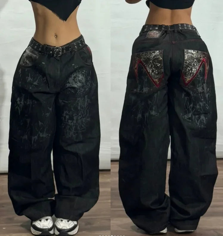 American Hip-hop Retro Loose Jeans Women's Y2K New Tide Harajuku High Waist Wide leg Pants Gothic Wide Pants Street Pants Male