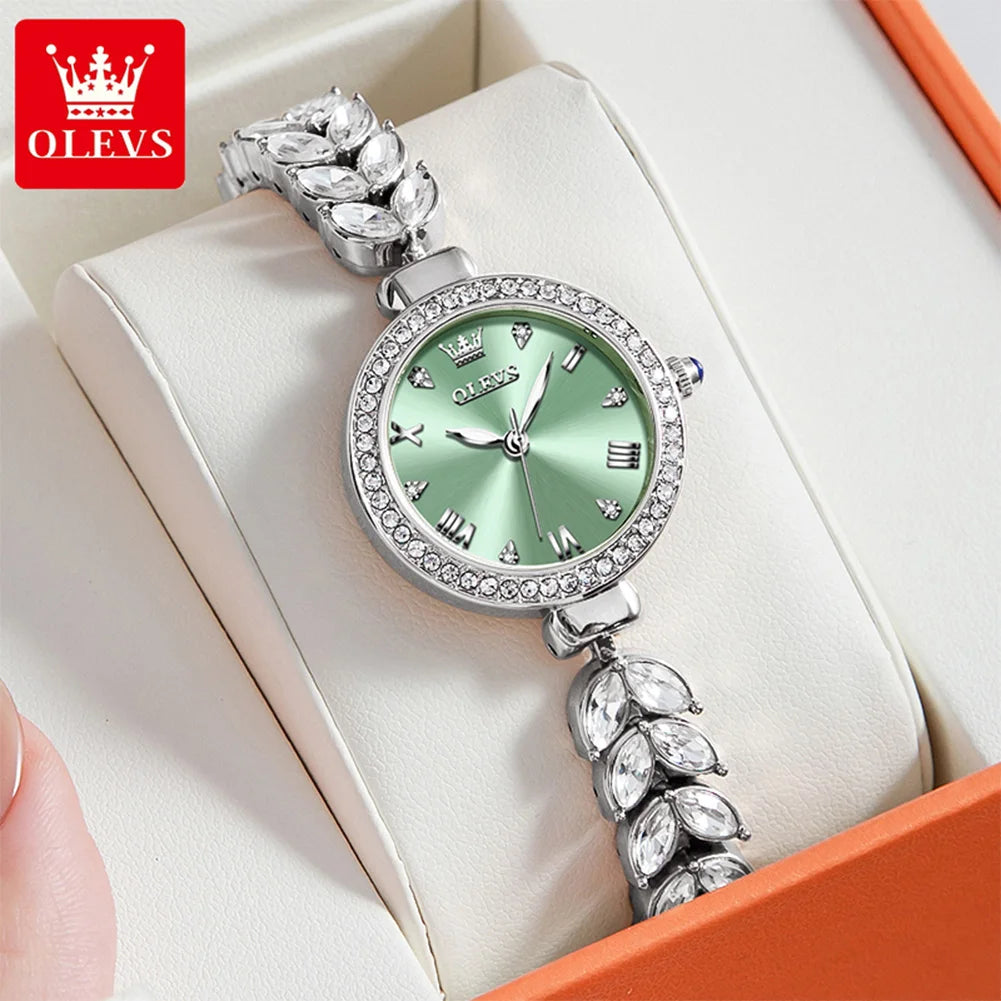 OLEVS 9971 Original Quartz Watches for Woman Fashion Full Diamond Mermaid Bracelet Wrist Watch Luxury Elegant Ladies Dress Watch