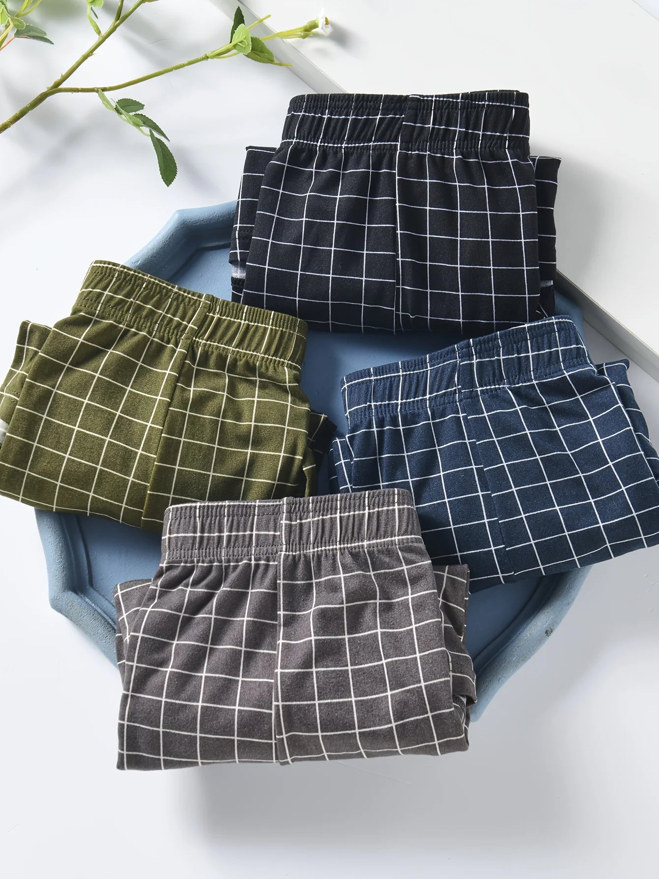 4-Piece Set Of Plaid Printed Elderly Aro Pants Casual And Loose Men's Boxer Shorts Comfortable And Breathable Underwear