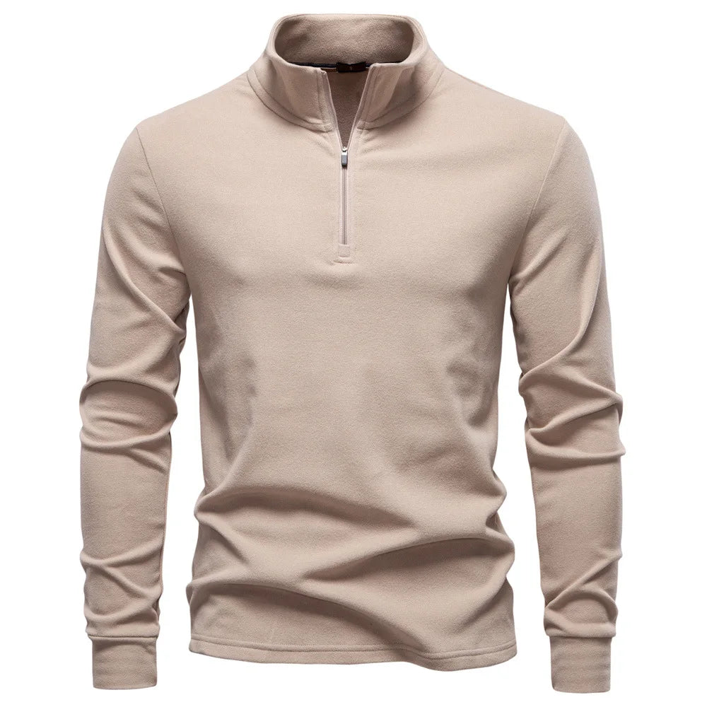 2025 New Men Stand-Up Collar Half-Zip Soft Shell Sweatshirt Long Sleeve Breathable Warm Pullover Casual Streetwear Jacket‌