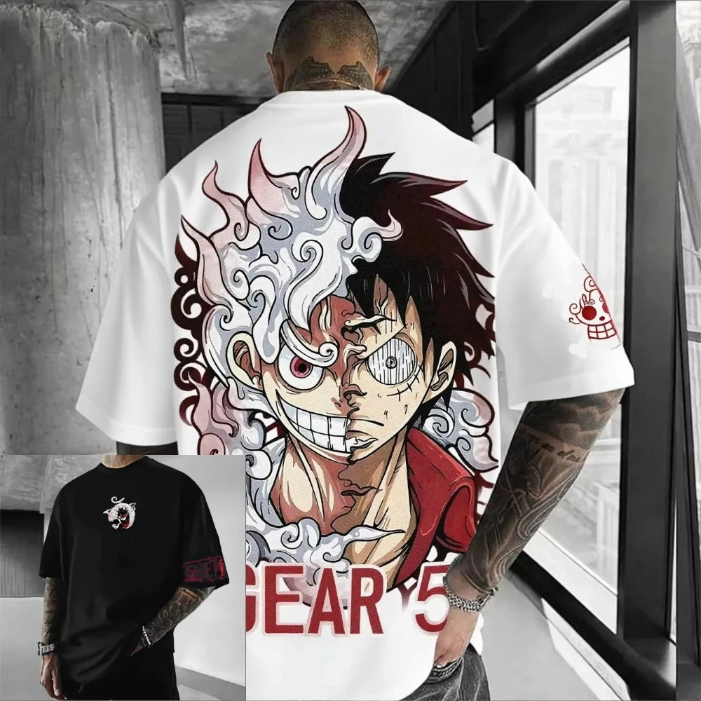 MINISO One Piece Luffy Men TShirt Graphic Tee Anime Print Short Sleeve Summer New Oversized Streetwear Anime Cosplay Y2k Clothes