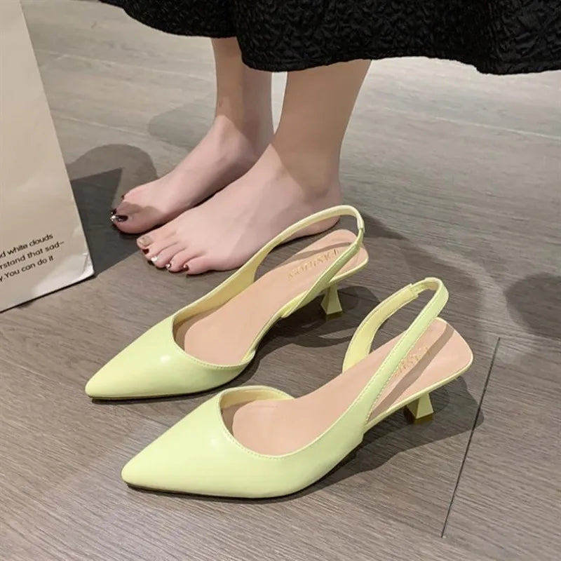 Luxury High Heel Women's Sandals Shallow Mouth Leather Baotou High Heel Shoes Pointed Top Fashion Stiletto Heel Women's Shoes