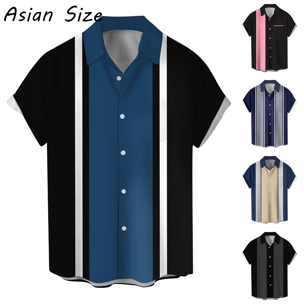 Casual Simple Stripe Hawaiian Shirt 2026 Fashion Color Contrast Men Women Shirt Daily Party Button-Up Summer Unisex Bloses Tops