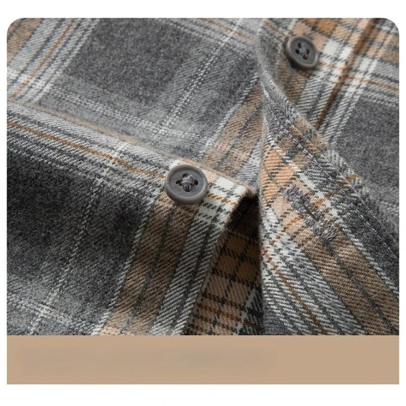 100% Cotton Flannel Shirt Men's, Plaid Casual Jacket, Anti-Wrinkle, Multi-Color Gold Quality Long-Staple Cotton M-4XL