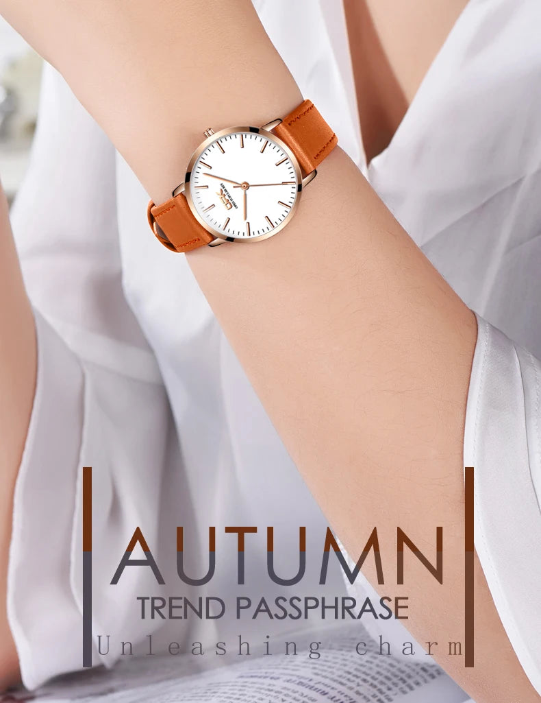 OPK 8101 Original Quartz Watch For Women Waterproof Leather Strap Hand Clock Simple Dial Top Brand Fashion Ladies Wrist Watches