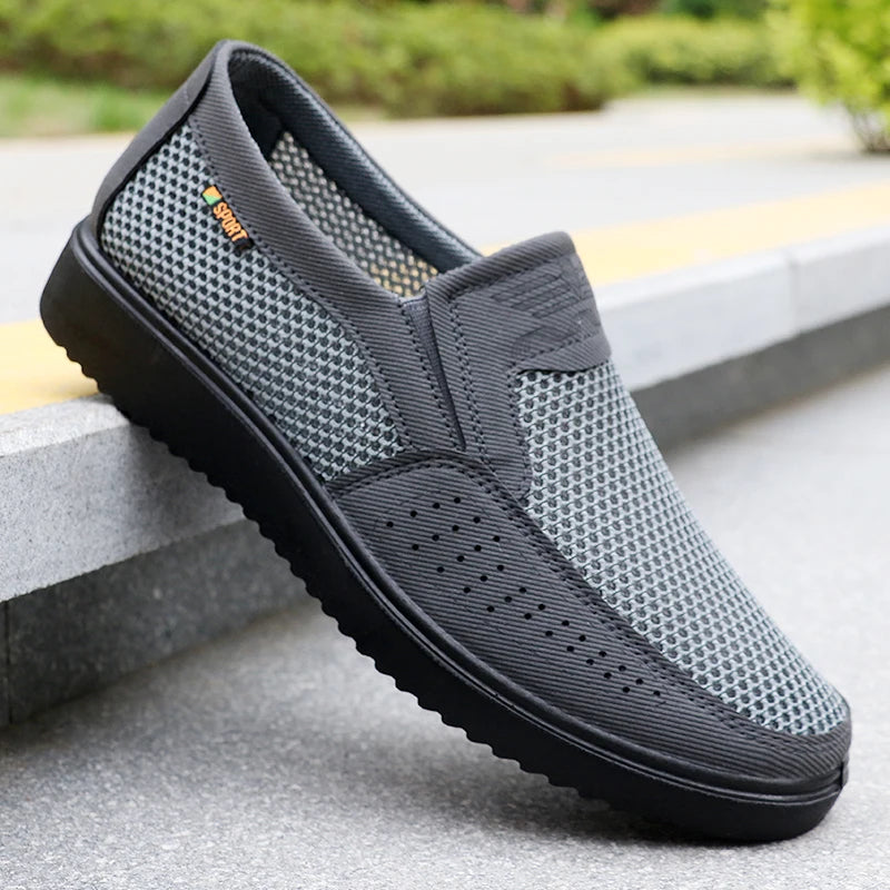 Men's Breathable Slip-On Casual Shoes - Lightweight Low-Top Walking Sneakers for Outdoor, Fishing, Park and Exercise, Brown Mesh Fabric, Rubber Sole, Plaid for All Seasons, Outdoor Shoes | Low-Top Shoes | Fabric Upper