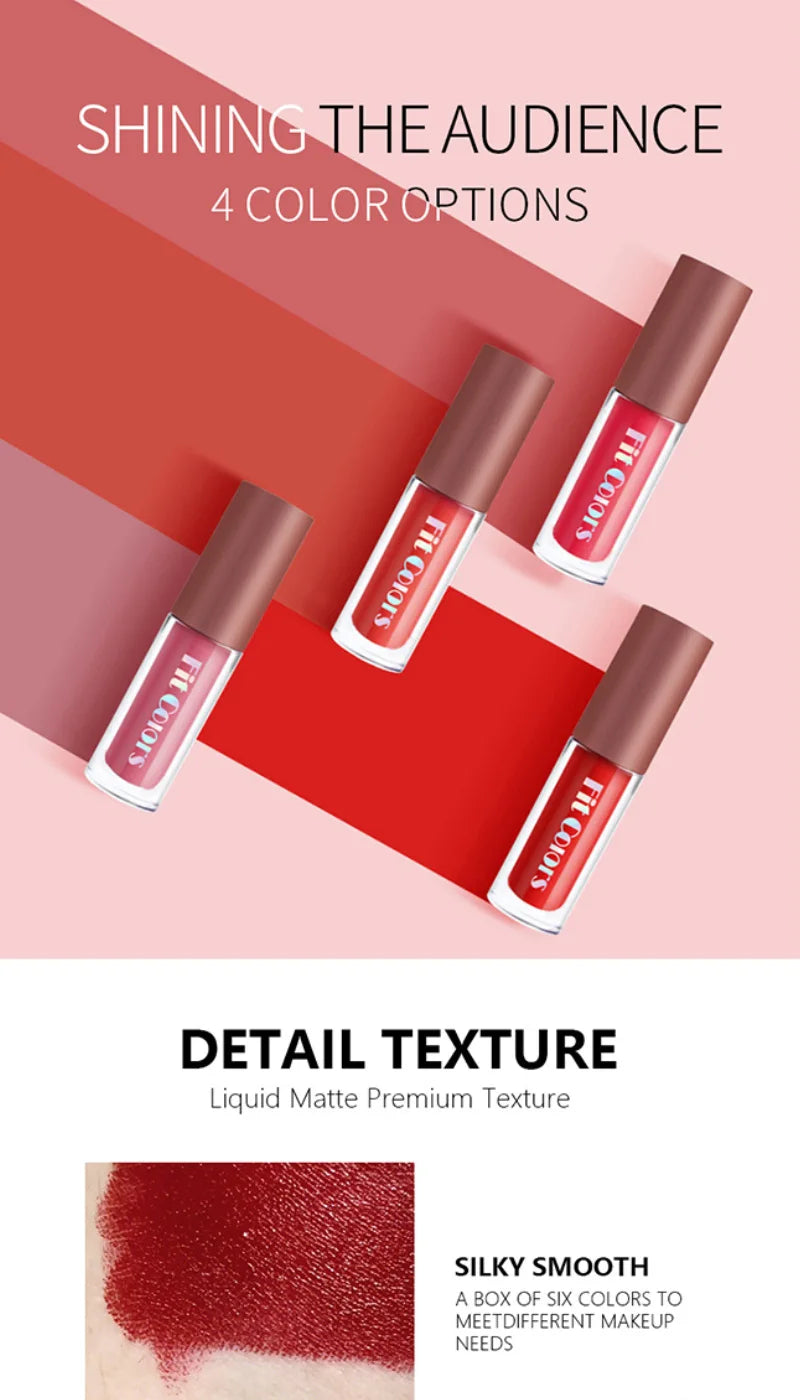 Fit Colors Velvet Lip Gloss Set — 4-Piece Non-Transfer, Diamond Finish, Long-Lasting Lip Gloss Collection