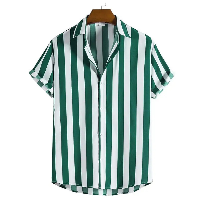 Striped Simple men's Shirt Casual Loose Lapel Cardigan Top Large Size men's short-sleeved Shirt high-end Comfortable And Simple
