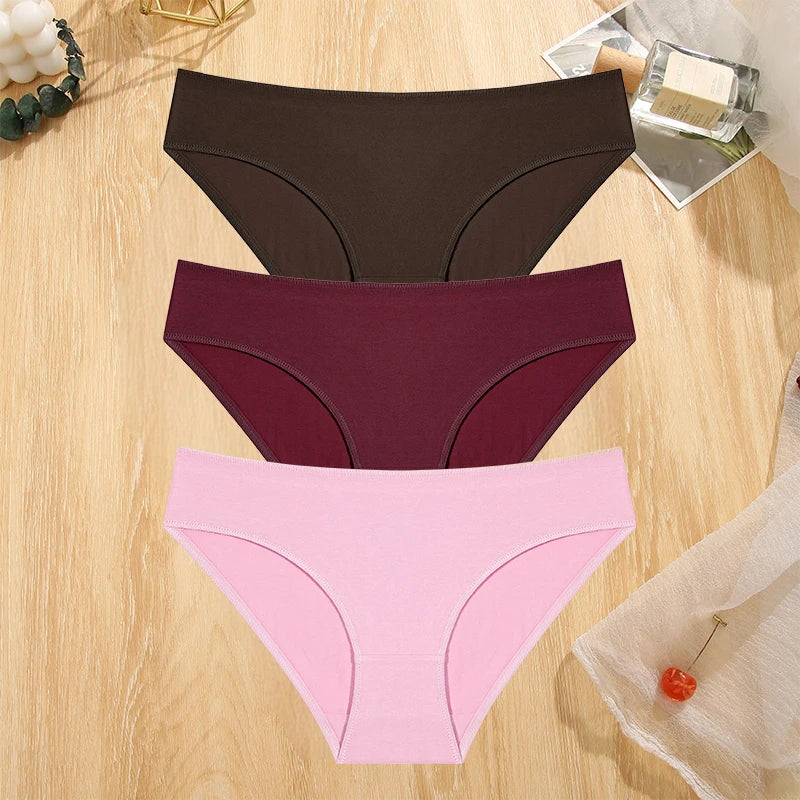 FINETOO 3PCS/Set S-XL Cotton Lingerie Panties Women Underwear Sexy Femme Underwear Women's Underpant Panty 8 Solid Color Briefs