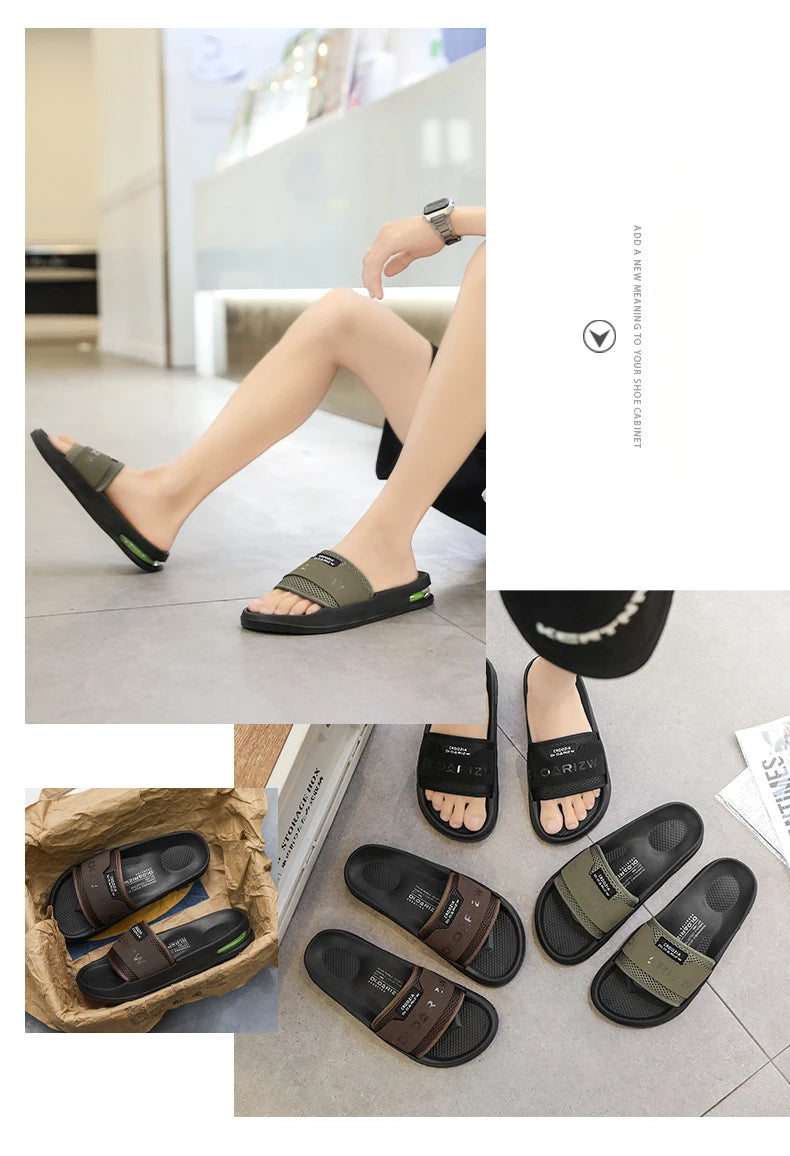 Summer Men's Mesh Surface Slippers EVA Platform Open Toe Slip on Sandals Home Non-slip Slides Outdoor Beach Sandal Shoes for Men