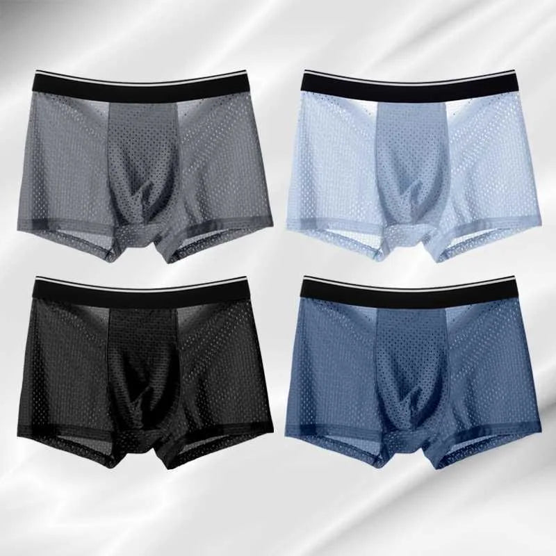 4/8Pcs/Men's Underwear Ice Silk Sexy Boxer Shorts Mid-waist Breathable Men's Underwear Mesh Comfortable Soft Shorts Men Plus 5XL